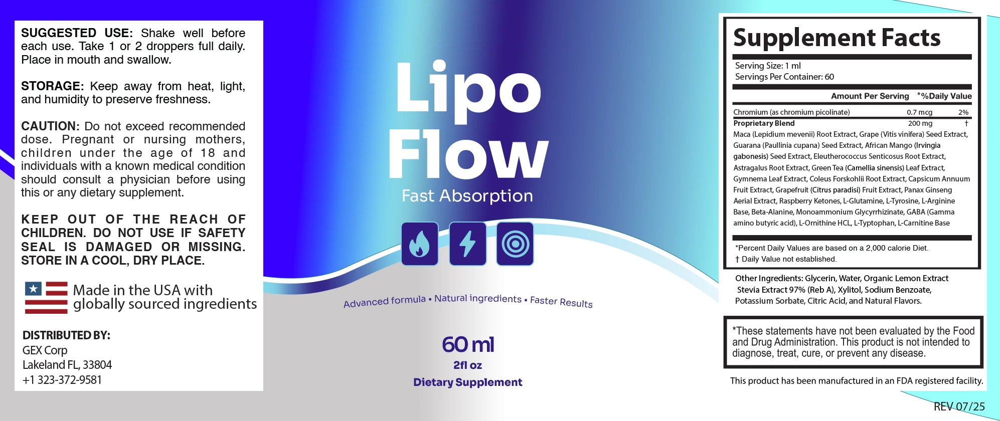 LipoFlow Supplement Facts label